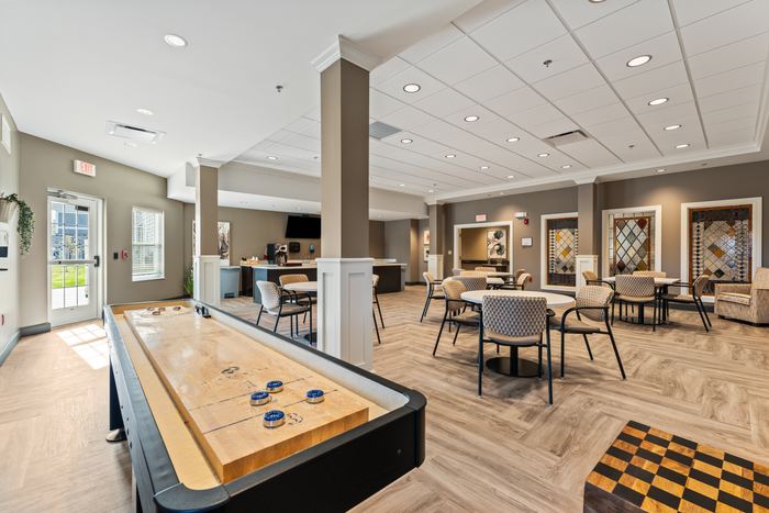 Pub and activity room with shuffleboard